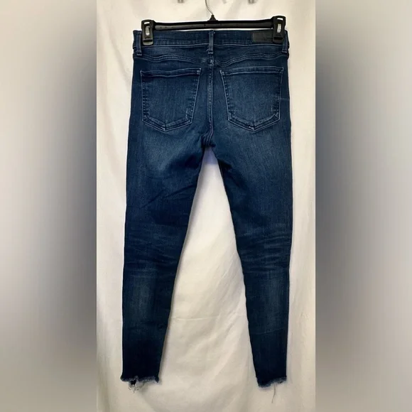 Express Denim Perfect Mid Rise Ankle Legging Jeans Size 6R Dark Wash Raw Hem - Picture 7 of 7